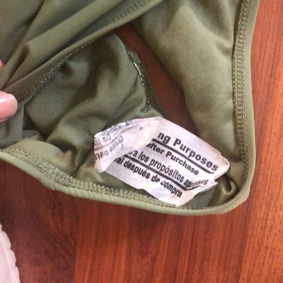 NEW Time and Tru Olive green, one piece, low-cut, bathing suit, gold ring, size - Picture 3 of 6